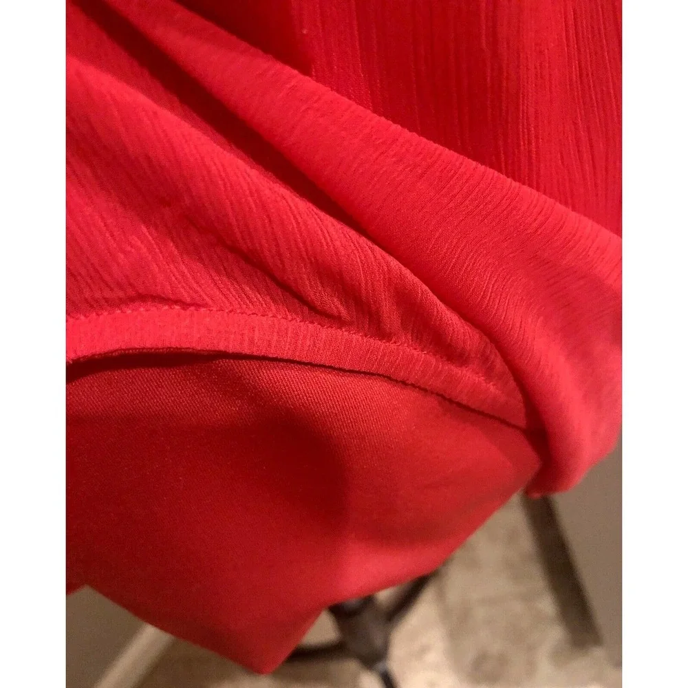 Anne Klein Womens Belted Sleeveless Blouse Top Red V Front & Back NWT Gorgeous S